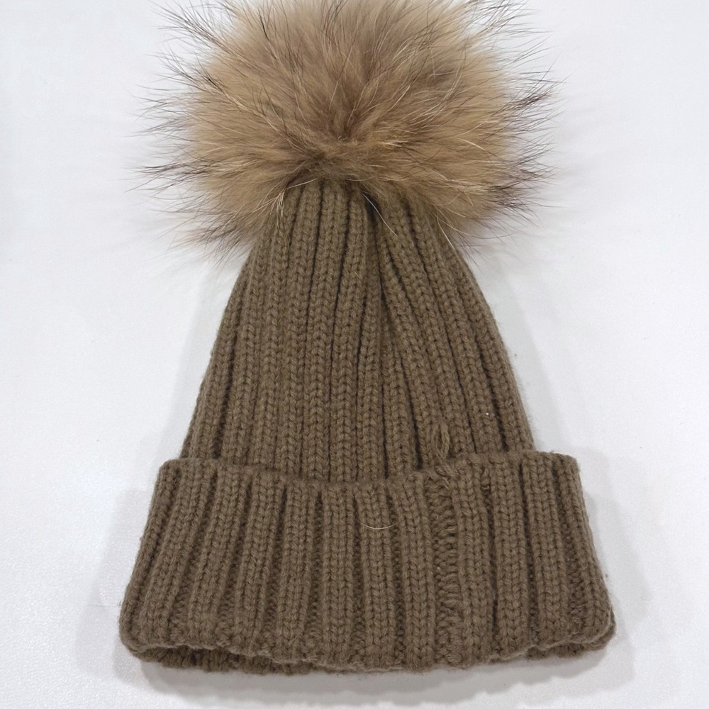 Tartan House of Scotland Mens Brown Acrylic Knit‎ Beanie Pom Hat Faux Fur